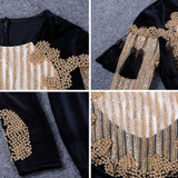 2017 Summer Dress Women Long Sleeve O-Neck Cerebrity Party Velvet Dress SexY Tassel Beading Black Women Dress Wholesale Vestidos