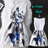 2017 Summer Dress Women Butterfly Sleeveless Casual Dresses Vestido de festa Ladies vintage print plus size jacquard clothing