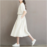 2017 Summer Dress Plus Size Women Clothing Cotton Linen Stripped Print Short Sleeve High Waist A Line Women Dress Thin