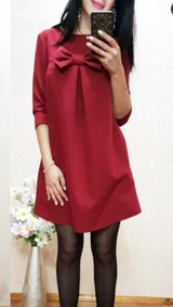 2017 Summer Dress Fashion Simple Loose Women Dresses Solid O-Neck Half Sleeve Bow-knot Cute Female Vestido Plus Size