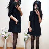 2017 Summer Dress Fashion Simple Loose Women Dresses Solid O-Neck Half Sleeve Bow-knot Cute Female Vestido Plus Size