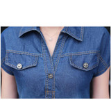 2017 Summer Denim Dress women Plus Size 3XL Turn-down Collar short sleeve slim Jeans Dresses brand vestidos Women Clothing