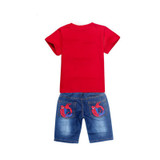 Retail spiderman kids clothing sets,fashion cartoon children summer shirt jeans shorts set, toddler boys clothing