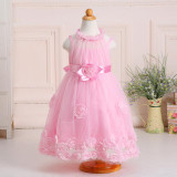 Retail Rose Appliques Elegant Flower Girls Dress Sleeveless Lace Knee-Length Kid Girls Summer Wedding Evening Party Dress W002
