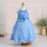 Retail Rose Appliques Elegant Flower Girls Dress Sleeveless Lace Knee-Length Kid Girls Summer Wedding Evening Party Dress W002