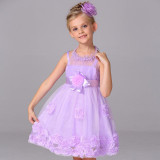 Retail Rose Appliques Elegant Flower Girls Dress Sleeveless Lace Knee-Length Kid Girls Summer Wedding Evening Party Dress W002