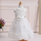 Retail Rose Appliques Elegant Flower Girls Dress Sleeveless Lace Knee-Length Kid Girls Summer Wedding Evening Party Dress W002