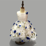 Retail Lace Round Hollow Flower Pattern Elegant Girl Party Dress Lace Print Pattern With Appliques Girls Wedding Dress L-101
