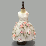 Retail Lace Round Hollow Flower Pattern Elegant Girl Party Dress Lace Print Pattern With Appliques Girls Wedding Dress L-101