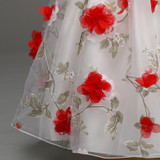Retail Lace Round Hollow Flower Pattern Elegant Girl Party Dress Lace Print Pattern With Appliques Girls Wedding Dress L-101
