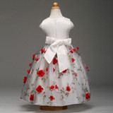 Retail Lace Round Hollow Flower Pattern Elegant Girl Party Dress Lace Print Pattern With Appliques Girls Wedding Dress L-101