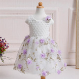 Retail Lace Round Hollow Flower Pattern Elegant Girl Party Dress Lace Print Pattern With Appliques Girls Wedding Dress L-101