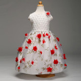 Retail Lace Round Hollow Flower Pattern Elegant Girl Party Dress Lace Print Pattern With Appliques Girls Wedding Dress L-101