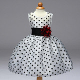 Retail Elegant Classic Dot Girls Wedding Dress With Lace Belt Appliques Heart Neck Cute Girls Party Celebrity Dress L1101