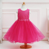 Retail Appliques beadin Lace Flower Girl Dress Sequined Pattern Girl Party Dress Embroidery Flower Girls Princess Dress LL313