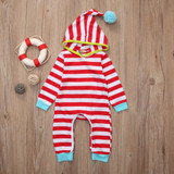 Red Color Newborn Baby Boy Girl Clothes Long Sleeve Striped Hooded Romper Jumpsuit Outfits Playsuit