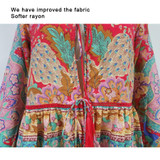 RED Boho blouse 2018 Peacock floral print blouses Vinatge sexy v-Neck long Sleeve tassel Bohemia women blouses Hippie TOP