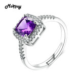 MoBuy MBRI039 Cushion Natural Gemstone Amethyst Rings 925 Sterling-Silver-Jewelry White Gold Plated Engagement/Wedding For Women