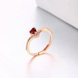 MoBuy MBRI003 Love Heart Red Garnet Adjustable Ring 925 Sterling Silver Rose Gold Plated Natural Gemstone Fine Jewelry For Women