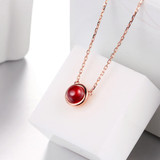 MoBuy MBNI026 Simple Style Red Natural Gemstone Garnet Necklace &amp; Pendant 925 Sterling Silver Gold Plated Fine Jewelry For Women