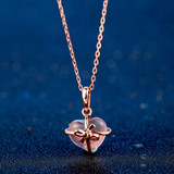 MoBuy MBNI016 Heart Cut Natural Gemstone Rose Quartz Bow Necklaces &amp; Pendants Sterling Silver 925 Jewelry Gold Plated For Women