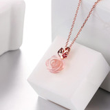 MoBuy MBNI025 Unique Rose Flower Natural Gemstone Rose Quartz Necklace & Pendant 925 Sterling Silver Gold Plated Fine Jewelry