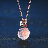 MoBuy MBNI025 Unique Rose Flower Natural Gemstone Rose Quartz Necklace & Pendant 925 Sterling Silver Gold Plated Fine Jewelry