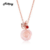 MoBuy MBNI025 Unique Rose Flower Natural Gemstone Rose Quartz Necklace & Pendant 925 Sterling Silver Gold Plated Fine Jewelry