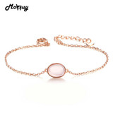 MoBuy MBHI023 Pink Natrual Gemstone Oval Rose Quartz Fine Bracelets &amp;Cuff 925 Sterling-Silver-Jewelry Rose Gold Plated For Women