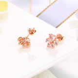 MoBuy MBEI040 Lovely Claw Natural Gemstone Heart Rose Quartz Stud Earring 925 Sterling Silver Rose Gold Plated S925 Fine Jewelry
