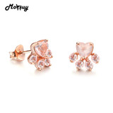 MoBuy MBEI040 Lovely Claw Natural Gemstone Heart Rose Quartz Stud Earring 925 Sterling Silver Rose Gold Plated S925 Fine Jewelry