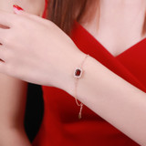 MoBuy MBHI001 Octagon Gemstone Red Garnet Bracelets &amp; Bangles 925 Sterling Silver Rose Gold Plated Chain Fine Jewelry For Women