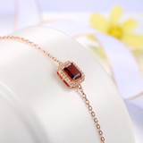 MoBuy MBHI001 Octagon Gemstone Red Garnet Bracelets & Bangles 925 Sterling Silver Rose Gold Plated Chain Fine Jewelry For Women
