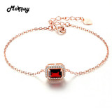MoBuy MBHI001 Octagon Gemstone Red Garnet Bracelets & Bangles 925 Sterling Silver Rose Gold Plated Chain Fine Jewelry For Women