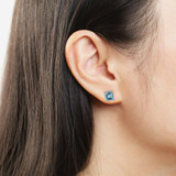 MoBuy MBEI046 Square Blue Natrual Gemstone 4mm Topaz Stud Earrings 925 Sterling Silver White Gold Plated S925 Jewelry For Women