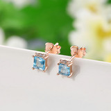 MoBuy MBEI046 Square Blue Natrual Gemstone 4mm Topaz Stud Earrings 925 Sterling Silver White Gold Plated S925 Jewelry For Women