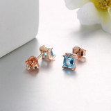 MoBuy MBEI046 Square Blue Natrual Gemstone 4mm Topaz Stud Earrings 925 Sterling Silver White Gold Plated S925 Jewelry For Women