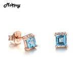 MoBuy MBEI046 Square Blue Natrual Gemstone 4mm Topaz Stud Earrings 925 Sterling Silver White Gold Plated S925 Jewelry For Women