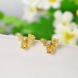 MoBuy MBEI041 Natural Citrine Lovely Bee Stud Earrings 925 Sterling Silver Jewelry 14K Yellow Gold Plated Fine Jewelry For Women