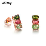 MoBuy MBEI035 Three Colors Oval Tourmaline Natural Gemstone Stud Earrings 925 Sterling Silver Rose Gold Plated Jewelry For Women