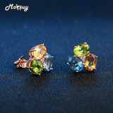 MoBuy MBEI037 3-Colors Oval Gemstone Citrine Topaz Peridot Stud Earrings 925 Sterling Silver Jewelry Rose Gold Plated For Women