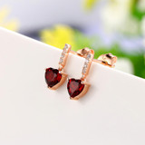 MoBuy MBEI030 Cut Love Heart Natural Gemstone Garnet Drop/Dangle Earrings 925 Sterling Silver Jewelry Rose Gold Plated For Women