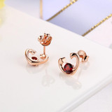 MoBuy MBEI026 Sweet Love Heart Natural Gemstone Red Garnet Stud Earrings 925 Sterling-Silver-Jewelry Rose Gold Plated For Women