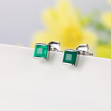MoBuy MBEI028 Simple Style Square Gemstone Green Chalcedony Stud Earring 925 Sterling Silver Jewelry White Gold Plated For Women