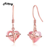 MoBuy MBEI012 Love Heart Natural Gemstone Rose Quartz Drop/Dangle Earring 925 Sterling Silver Gold Plated Fine Jewelry For Women