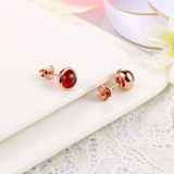 MoBuy MBEI022 Simple Round Natural Gemstone Red Garnet Stud Earrings 925 Sterling Silver Rose Gold Plated Fine Jewelry For Women