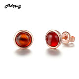 MoBuy MBEI022 Simple Round Natural Gemstone Red Garnet Stud Earrings 925 Sterling Silver Rose Gold Plated Fine Jewelry For Women
