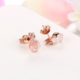 MoBuy MBEI015 Cute Flower Cut Natural Gemstone Rose Quartz Stud Earrings 925 Sterling Silver Gold Plated Fine Jewelry For Women