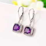 MoBuy MBEI001 Cushion Natrual Gemstone Amethyst Drop/Dangle Earring 925 Sterling Silver White Gold Plated Fine Jewelry For Women