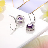 MoBuy MBEI001 Cushion Natrual Gemstone Amethyst Drop/Dangle Earring 925 Sterling Silver White Gold Plated Fine Jewelry For Women